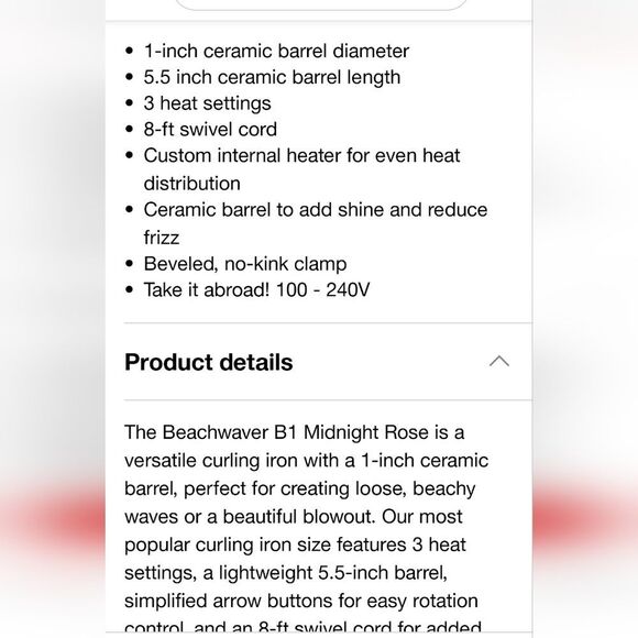 The Beachwaver Co B1 Rotating 1" Curling Iron- Midnight Rose - Picture 9 of 12